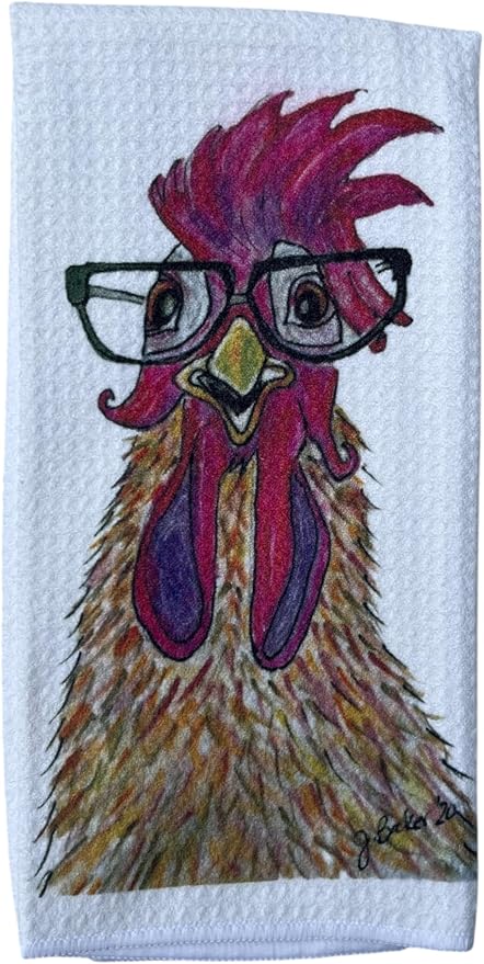 Decorative Kitchen Dish Towel Chicken with Glasses