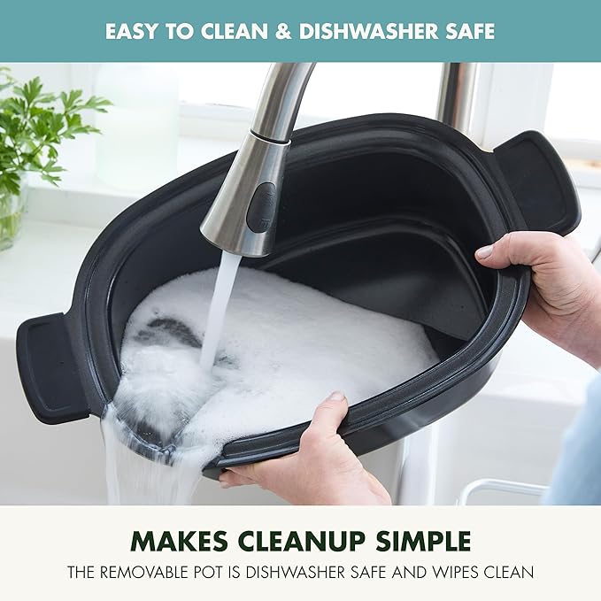 GreenPan Elite 8-in-1 Programmable 6QT Electric Slow Cooker, Dishwasher Safe Lid & Removable Crock, PFAS-Free Healthy Ceramic Nonstick Multi-Cooker, Sear, Sauté/Brown, Steam Basket, Roast, Deep Teal