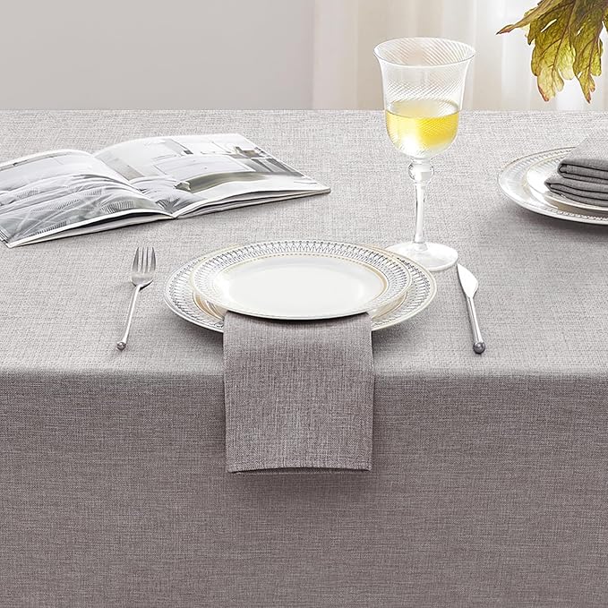 Softalker Rectangular Table Cloth 60x120 inch Grey Linen Textured Tablecloth Outdoor Waterproof, Stain and Wrinkle Resistant, Extra Lang Table Cloths for 6/8 Foot Rectangle Large Tables Decor Garden
