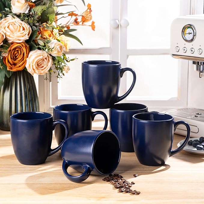 GBhome 12oz Coffee Mugs Set of 6, Large Ceramic Coffee Mugs for Man, Woman, Dad, Mom, Modern Coffee Mugs Set with handle for Tea/Latte/Cappuccino/Milk/Cocoa. Dishwasher&Microwave Safe,Navy Blue