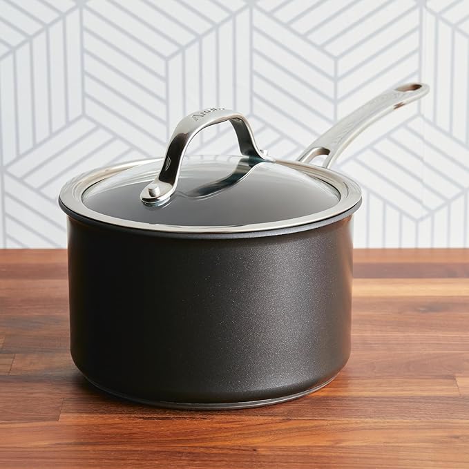 Anolon X Hybrid Nonstick Cookware Saucepan With Lid, Induction Suitable, 3 Quart Non Stick Sauce Pan - Charcoal Gray