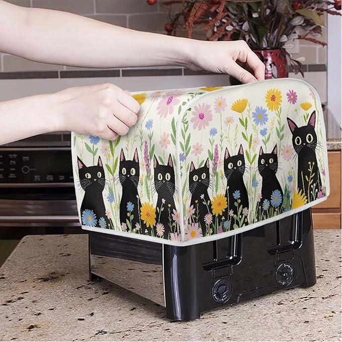 Doojoayie Black Cat Toaster Cover Small Appliance Cover 2 Slice Dustproof Toaster Machine Protection for Most Standard Toasters