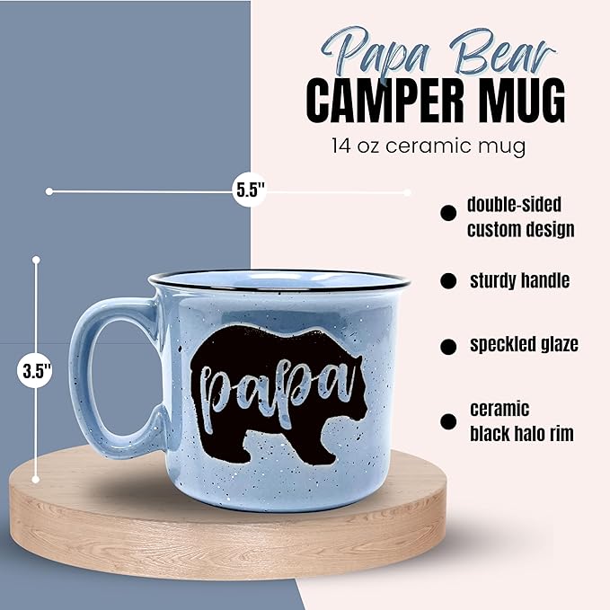 Mama and Papa Bear 15 oz Coffee Mug for Mom, Mother, Wife and Dad - Cute Coffee Cups for Women - Unique Fun Gifts for Her, Mother's Day, Christmas (Mama Bear Teal and Papa Bear Light Blue Gift Set)