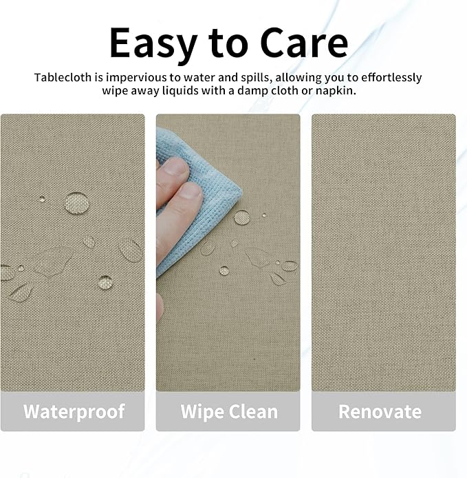 Easy-Going Faux Linen Waterproof Spill-Proof Tablecloth Stain Resistant Round Table Cloth Wrinkle Free Decorative Fabric for Kitchen, Dining, Party, Weddings, Restaurants (60 in-Round, Linen)