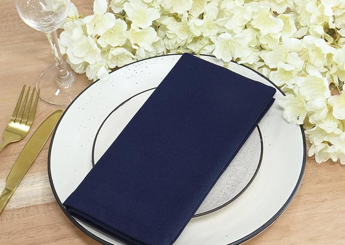 PurpleEssences Set of 12 Cloth Dinner Napkins 100% Cotton 18x18 Inch - Soft Durable Washable - Ideal for Farmhouse Party Christmas Holiday Winter - Perfect Everyday Use Table Linen - Navy Blue