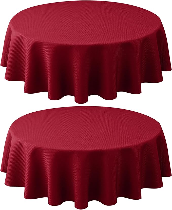 Biscaynebay 2 Pack Textured Fabric Round Tablecloths 70", Red Water Resistant Tableclothes Small Circle Folding Table Covers Linen for Dining, Kitchen, Wedding, Parties etc Machine Washable