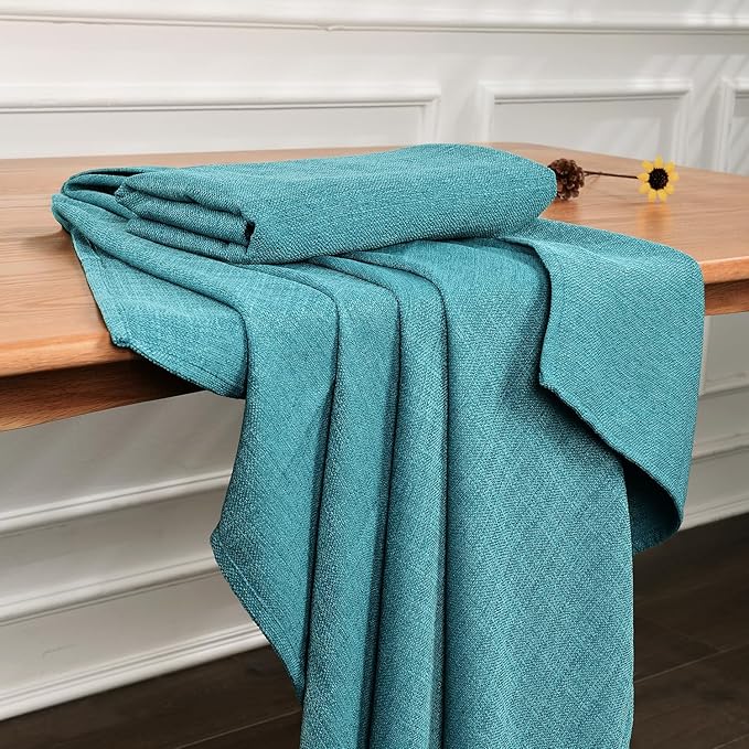 SEASHORE TREE Rectangle Tablecloth Linen Textured Table Cloths 55 x 71 Inch Waterproof Spill-Proof Wipeable Wrinkle Free Dining Table Cover for Buffet Party Wedding Outdoor and Indoor Use, Lake Blue