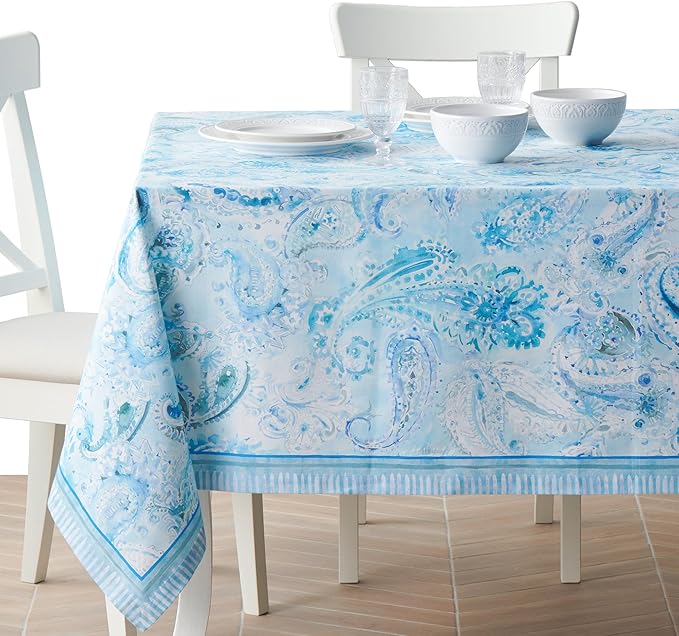 Maison d' Hermine Premium Table Cloth Square Table 100% Combed Cotton 70 x 70 Inches Tablecloth Reusable Decorative for Dining Room, Farmhouse, Home, Party, Festive & Wedding - Paisley Blues