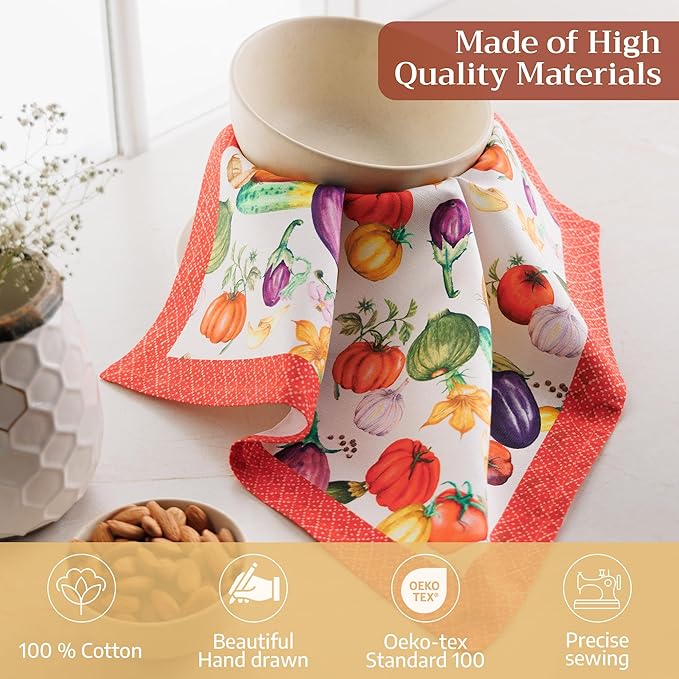 Maison d' Hermine Cloth Napkins Set of 4 100% Cotton Everyday Reusable Square Napkins Cloth Washable Dinner Party Wedding Restaurant Valentines Day Decorations Spring/Summer (Ratatouille, 18" x 18")