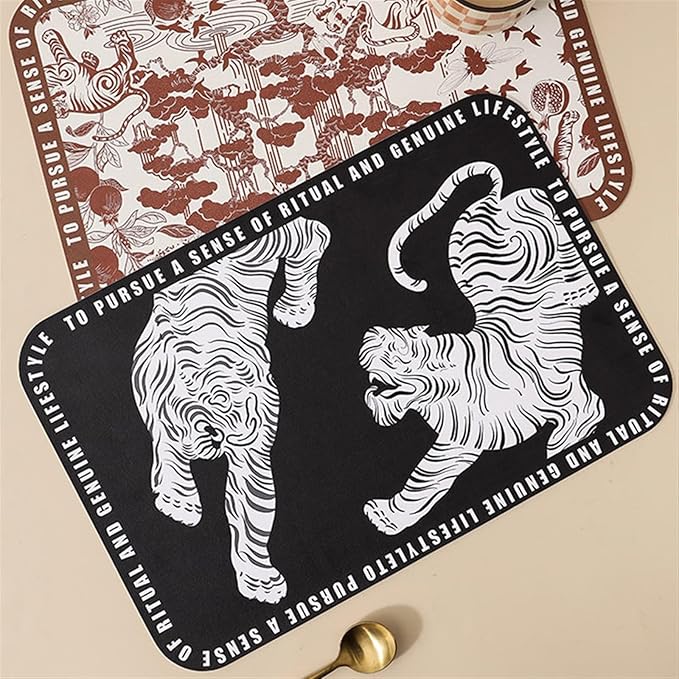 Nordic Leather Table Mat Tiger Printed Placemat Plate Bowl Waterproof Oilproof Heat-Insulated Pad Animal Dinning Table Decor(A)
