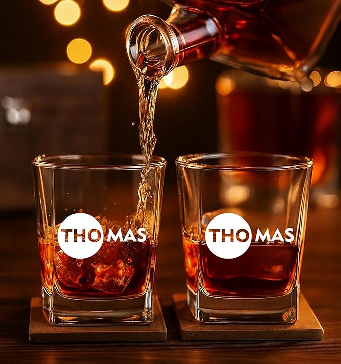Personalized Engraved Whiskey Glass 10.25 oz – Etched Bourbon Glass with Heavy Base, Old Fashioned Cocktail Glass, Groomsmen & Father’s Day Gift (Whiskey Design 5)