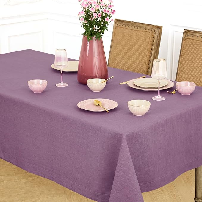 Solino Home Linen Tablecloth 60 x 90 Inch - 100% Pure Linen Mulberry Table Cloth for Rectangle Tables - Fete, Machine Washable Tablecloth for Valentines, Spring, Easter
