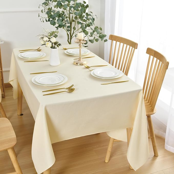 JIUZHEN Square Table Cloth Faux Linen Farmhouse Tablecloth Wrinkle & Stain Resistant Table Cover for Kitchen Dining, Holiday Party Dinner, Champagne, 70 x 70 Inch
