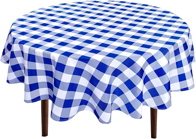Hiasan Checkered Round Tablecloth 45 Inch - Waterproof Stain and Wrinkle Resistant Washable Fabric Table Cloth for Dining Room Party Outdoor Picnic, Royal Blue and White