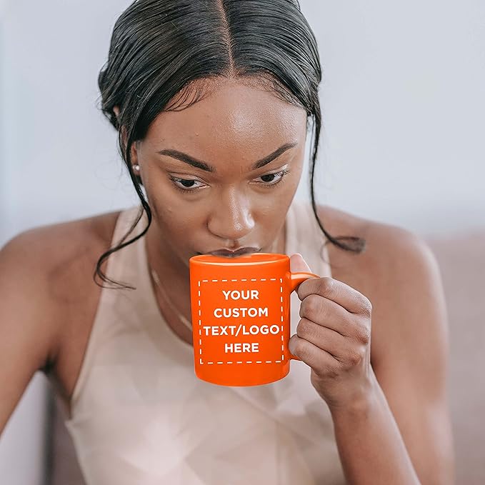 Custom Ceramic Coffee Mugs 11 oz. Set of 100, Personalized Bulk Pack - Coffee cup set, Iced coffee cup, Gaming mug - Orange
