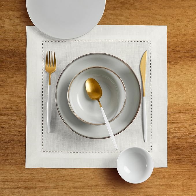 Solino Home Square Placemats Set of 4-100% Pure Linen Ivory Cloth Placemats 14 x 14 Inch - Classic Hemstitch, Machine Washable Place Mats for Spring, Easter