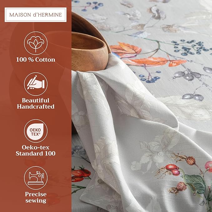 Maison d' Hermine Cloth Napkins Set of 4 100% Cotton for Thanksgiving Christmas Decorations Everyday Reusable Square Fall Napkins Cloth Washable Dinner Party (Equinoxe - Grey, 20"x20")