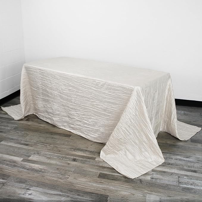 YOUR CHAIR COVERS - 90 x 156 inch Rectangular Crinkle Taffeta Tablecloth - Ivory