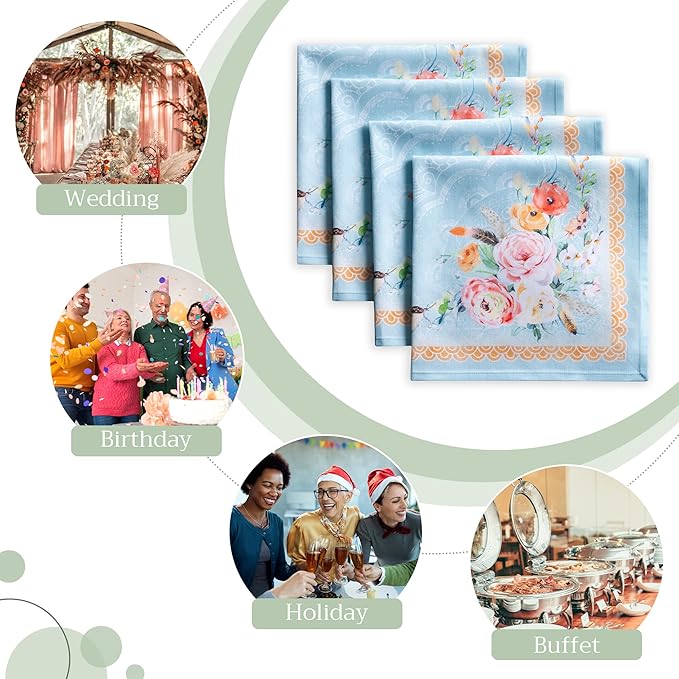 Maison d' Hermine Cloth Napkins Set of 4 100% Cotton Everyday Reusable Square Napkins Cloth Washable Dinner Party Wedding Restaurant Valentines Day Decorations Spring/Summer (Ibiza - Blue, 20" x 20")