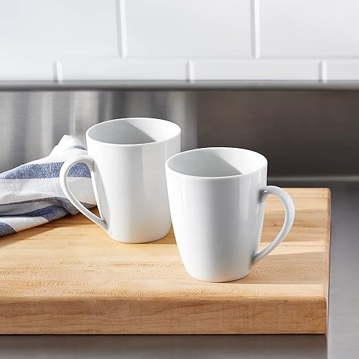 Amazon Basics Porcelain, 12 oz Coffee Mug Set, 12 Count, White