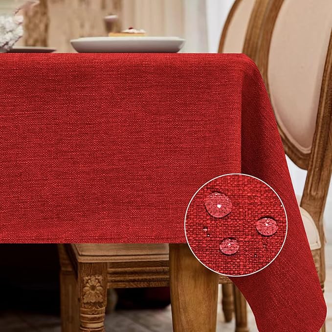 BALCONY & FALCON Rectangle Tablecloth Washable Wrinkle Resistant and Water Proof Table Cloth Decorative Linen Fabric Tablecloths for Dining Parties Kitchen Wedding and Outdoor Use (Red, 55x95)