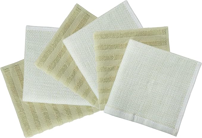 Bumble Premium Dish Cloths 13"x13" (6 Pack) | 100% Natural Ring Spun Cotton | 400 GSM | Highly Absorbent & Soft |Yarn Dyed & Solid Dyed Terry Dish Cloth Set - Sage