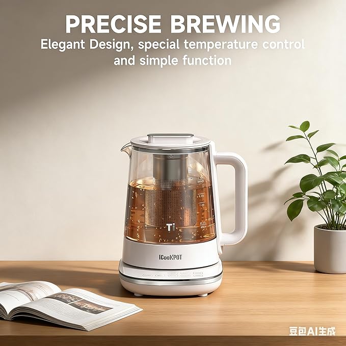 1500W Titanium Hot Tea Maker Glass Electric Kettle with Infuser and Temperature Control, 1.5L Tea Maker Rapid Boiling,Programmable Control for your Favorite Teas and Coffee, Grey