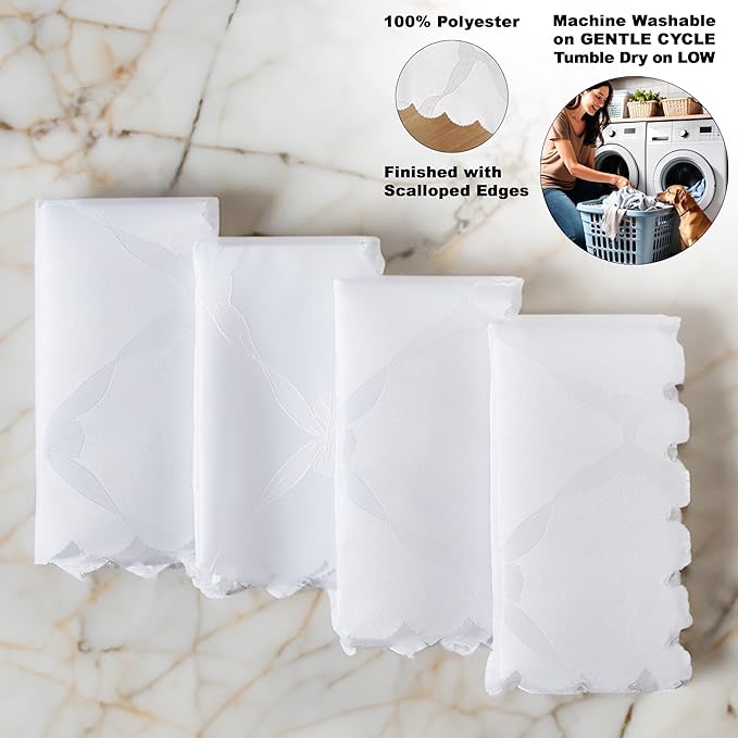 Newbridge Ribbons and Bows Damask Spring & Easter Holiday Fabric Napkins, White, Set of 4 Square, Wrinkle & Stain Resistant Table Cover