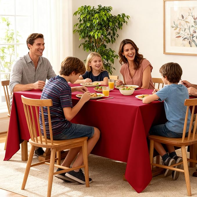 10-Pack Red Tablecloths for Rectangle Tables, 70 x 108 Inches, Stain-Resistant Polyester Fabric for 6 Foot Tables - Washable Table Covers for Weddings, Banquets, Birthday Parties, Events