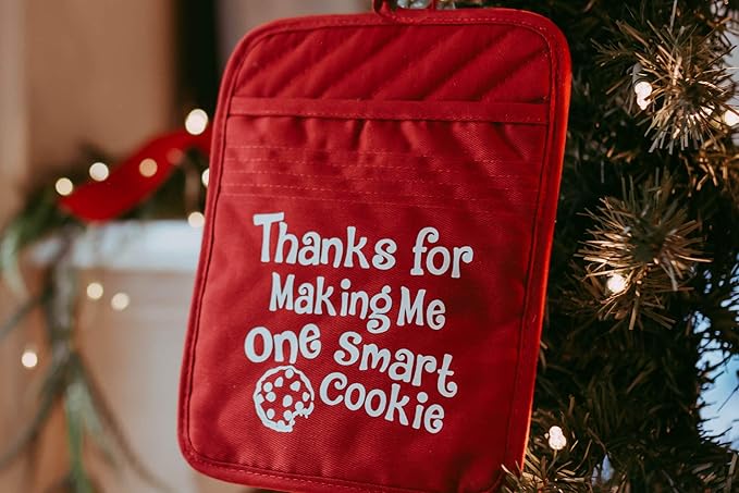 Teacher Christmas Gift for Women - Thank You Present Potholder - One Smart Cookie Oven Mitt - Set of 2 (One Smart Cookie)