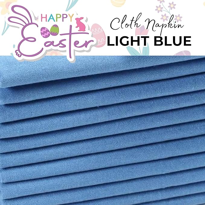 Homidate Cotton Dinner Napkins Set of 12 – 18x18 Light Blue – Machine Washable Fabric Napkins Ideal for Weddings, Thanksgiving, Christmas & Everyday Dining