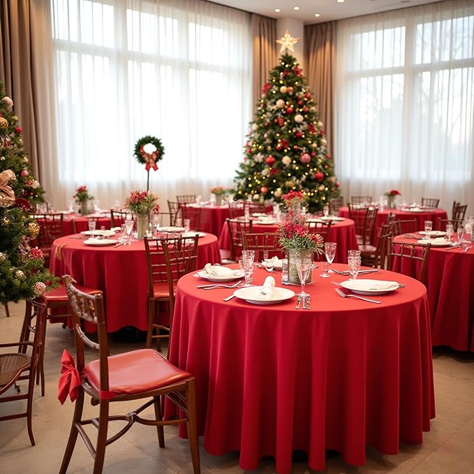 sancua Christmas Red Round Tablecloth 108 Inch Diameter, 6 Pack - Circle Polyester Fabric Table Cloth for Wedding Party Reception Banquet Birthday, Washable Formal Table Cover (Fit 42-96 Inch Tables)