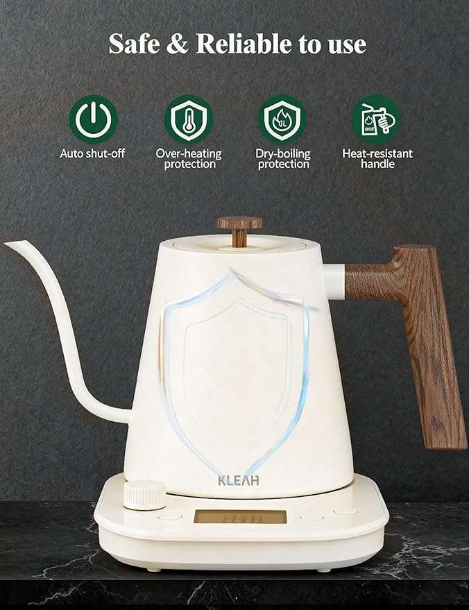 KLEAH Gooseneck Electric Kettle with Temperature Control - 0.8L Automatic Shut Off Tea & Coffee Kettle, Hot Water Boiler Pour Over Coffee Kettle, 1200W Quick Heating Keep Warm, Bone White