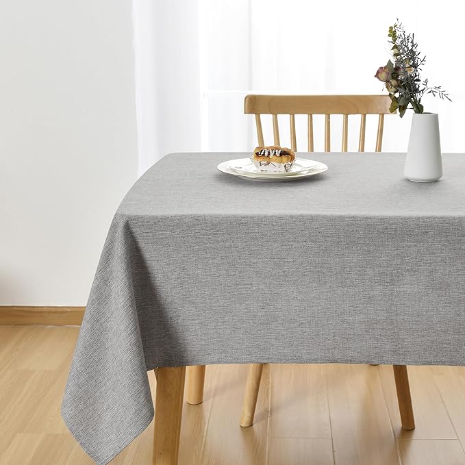 JIUZHEN Square Table Cloth Faux Linen Farmhouse Tablecloth Wrinkle and Stain Resistant Decorative Fabric Table Cover for Kitchen, Dining Room, Parties and Camping, Light Grey, 54 x 54 Inch
