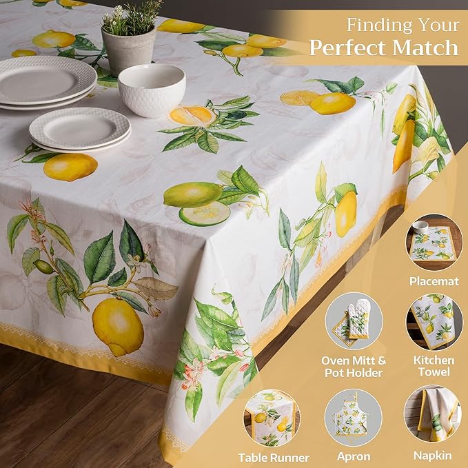 Maison d' Hermine Table Cloth Rectangle Table 100% Cotton 70 x 108 Inches Tablecloth Reusable Decorative for Dining Room Farmhouse Home Valentines Day Decorations Spring Summer - Limoncello