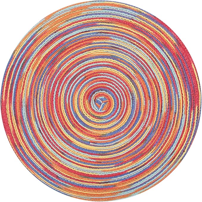 6PCS Braided Beige Round Place Mats for Kitchen Dining Table Runner Heat Insulation Non-Slip Washable Placemats Dinner(Mix Red)