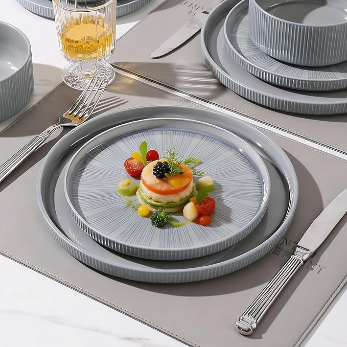 Dinnerware Sets for 8, Ceramic Plates and Bowls Set 24 Piece Dinnerware Chip Resistant Stoneware, Dishwasher and Microwave Safe-Blue