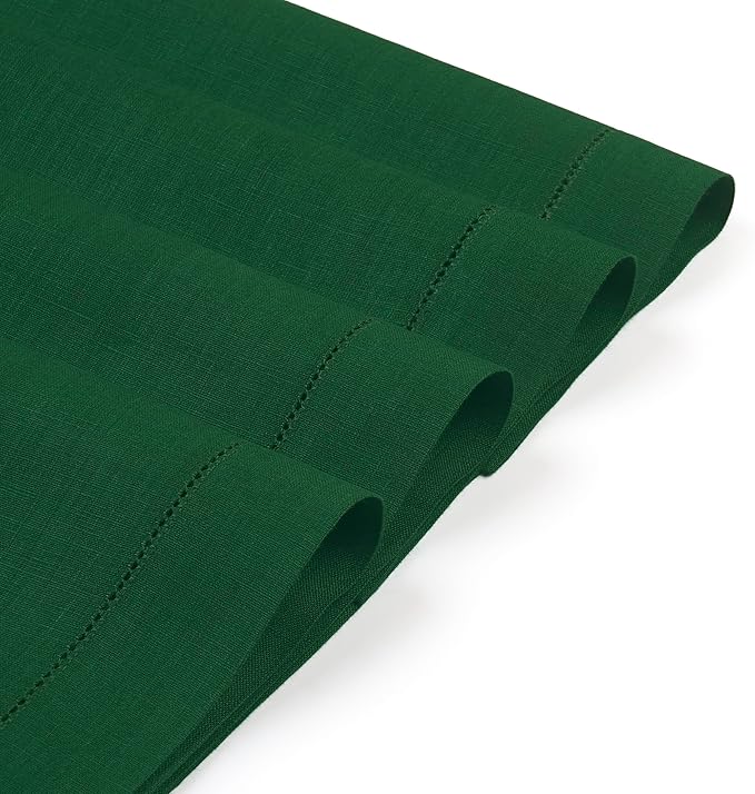 D'Moksha Homes Linen Placemats Set of 4 - Classic Hemstitch Forest Green Placemats 14 x 19 Inch - 100% Pure Linen Table Mats for St Patricks Day, Easter - Handcrafted and Machine Washable