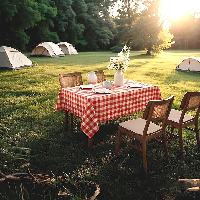 Gingham Tablecloth 55 x 71 Inch – Rectangle Table Cloth, Wrinkle-Resistant Polyester Checkered Tablecloth, Washable Valentines Tablecloth for Dining, Camping, Outdoor (Red)