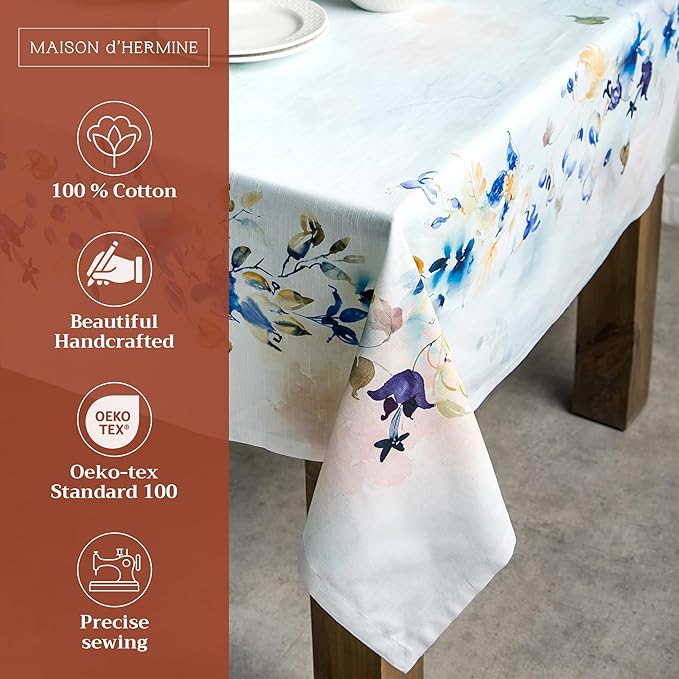 Maison d' Hermine Table Cloth Rectangle Table 100% Cotton 54 x 72 Inches Tablecloth Reusable Decorative for Dining Room Farmhouse Home Valentines Day Decorations Spring Summer - Lazy Summer Days