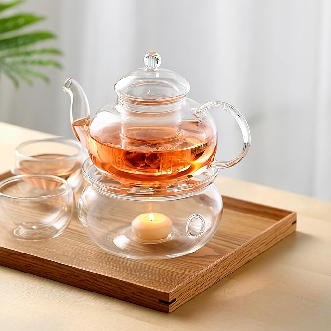 CnGlass 40.6oz/1200ml Glass Teapot with Removable Infuser,Stovetop Safe Tea Kettle,Blooming & Loose Leaf Tea Pot