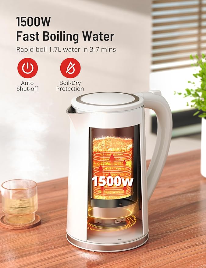 Electric Tea Kettle, PARIS RHÔNE1.7L Temperature Control Electric Kettle, 4H Keep Warm Water Boiler with 6 Presets, LED Screen Electric Kettles for Boiling Water, Boil-Dry Protection, BPA Free