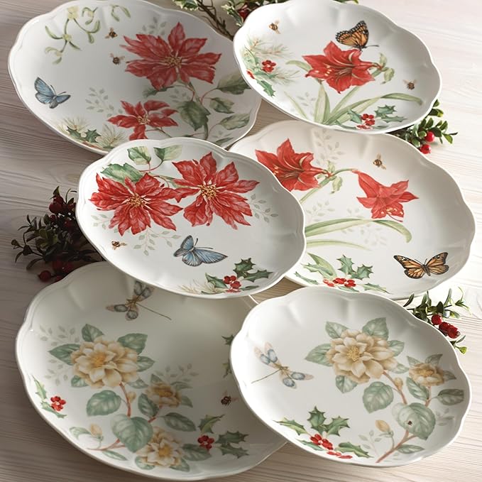Lenox 880091 Butterfly Meadow 18-Piece Holiday Dinnerware Set, Christmas, Hosting, Service For 6