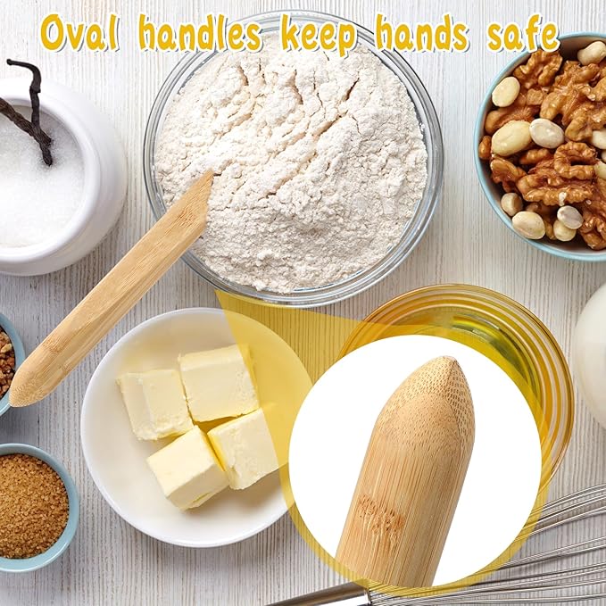 Hillban 2 Pcs 11 Inch Spurtle for Sourdough Stirring Stick Bread Mixing Stir Stick Bread Making Tools Paddle Wooden Dowel for Sourdough Spurtle Spatula Kitchen Cooking(Bamboo)