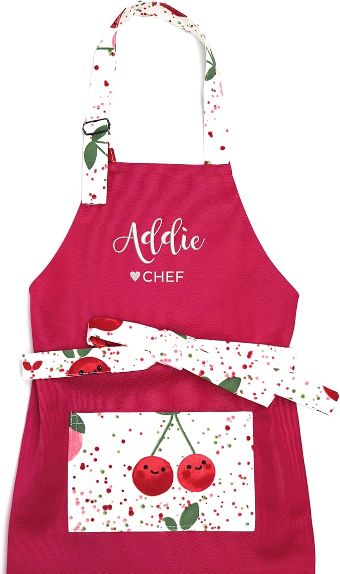 Personalized toddler apron for kitchen, custom cooking apron + chef hat set for kids, boy girl chef costume
