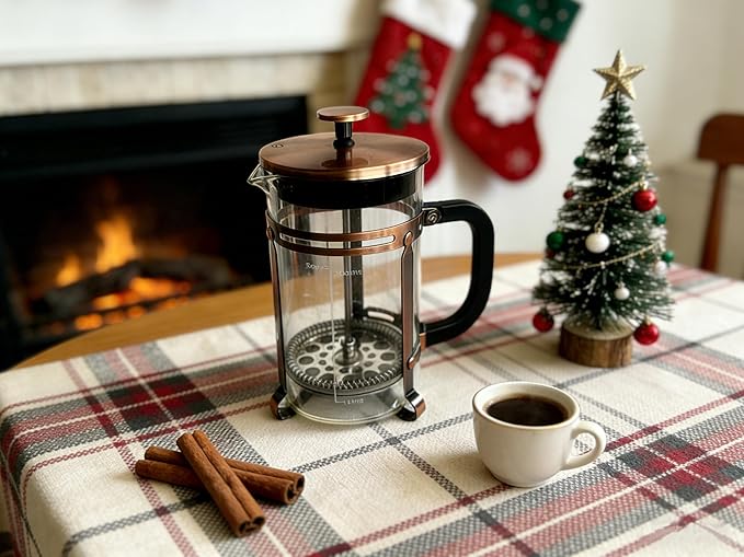 Coffee Maker 304 Stainless Steel French Press with 4 Filter, Heat Resistant Durable, Borosilicate Glass Coffee Press, 100% BPA Teapot, 34ounce, copper