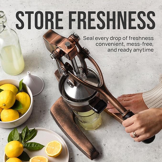 Zulay Kitchen Cast Iron Juicer - Easy-to-Clean Heavy-Duty Manual Juicer, Professional Citrus Juicer - Stainless Steel Lemon Squeezer - Manual Citrus Press & Orange Squeezer - Orange Juicer (Copper)