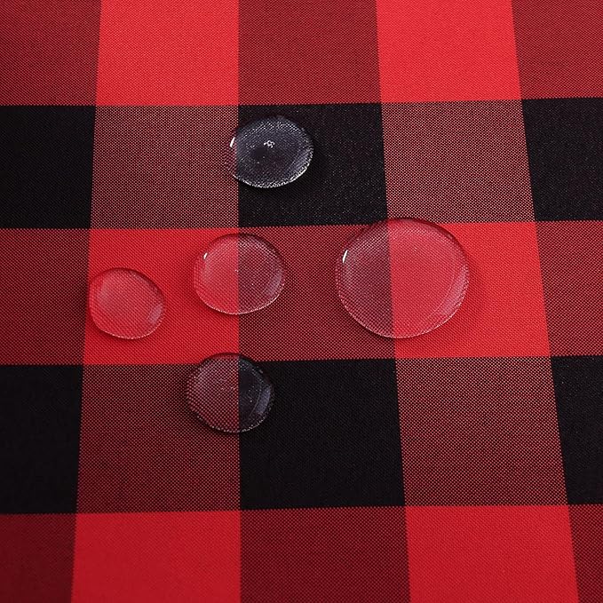 Hiasan Christmas Checkered Round Tablecloth 50 Inch - Waterproof Stain and Wrinkle Resistant Washable Fabric Table Cloth for Dining Room Party Outdoor Picnic, Black and Reddish Orange