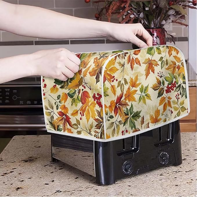 Doojoayie Fall Leaf Toaster Cover for Kitchen Small Appliance Bread Machine Protector Washable Oven Cover 2 Slice Kitchen Accessories Thanksgiving Decorations