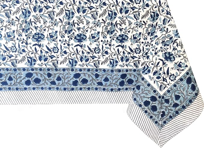 ATOSII Jodhpur 100% Cotton Square Tablecloth, Handblock Floral Print Linen Table Cloth for Kitchen I Dining Table I Tabletop I Parties I Wedding I Spring/Summer (60 X 60 Inches)
